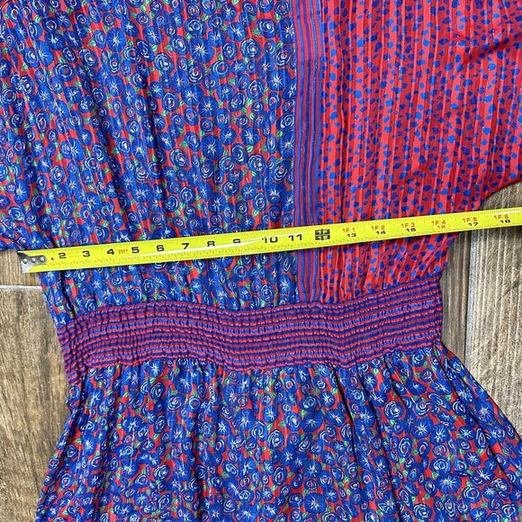 Vintage Diane Freis Dress Womens Medium Blue Red Floral Georgette Flare Boho 80s - Picture 9 of 16